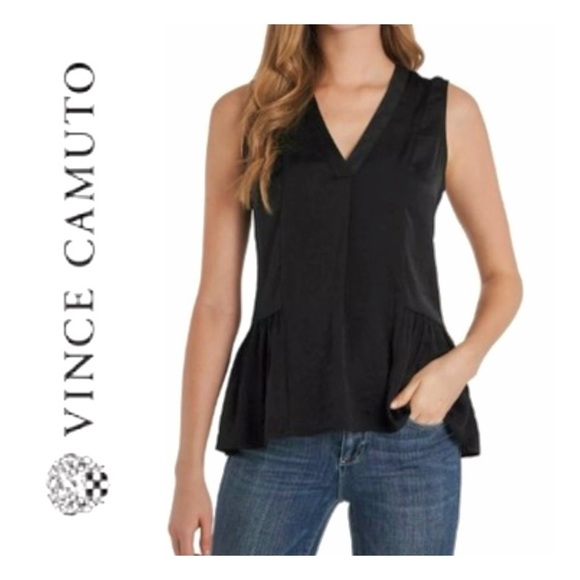 Vince Camuto Black Ruffle Peplum Top - Picture 1 of 4